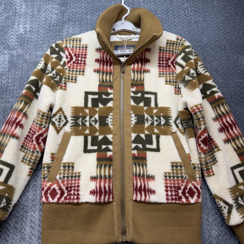 Pendleton Women's Large Chief Joseph Ivory Foxglove Fleece Bomber Jacket - Picture 2 of 13
